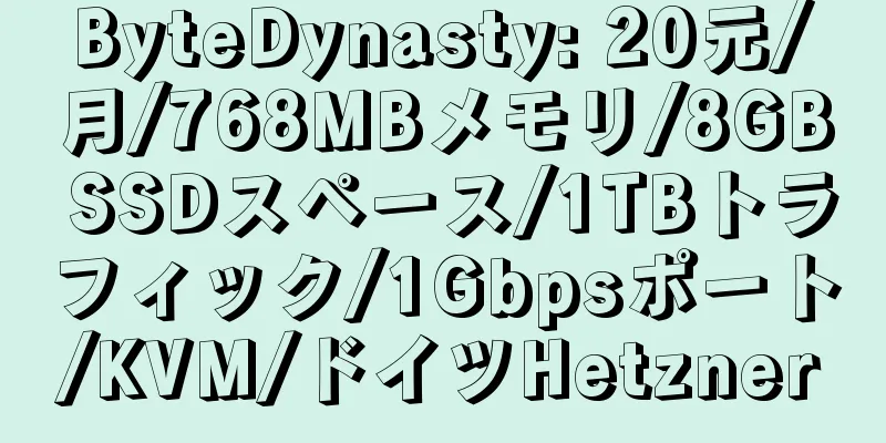 ByteDynasty: 20元/月/768MBメモリ/8GB SSDスペース/1TBトラフィック/1Gbpsポート/KVM/ドイツHetzner