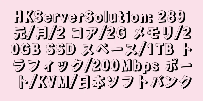 HKServerSolution: 289 元/月/2 コア/2G メモリ/20GB SSD スペース/1TB トラフィック/200Mbps ポート/KVM/日本ソフトバンク