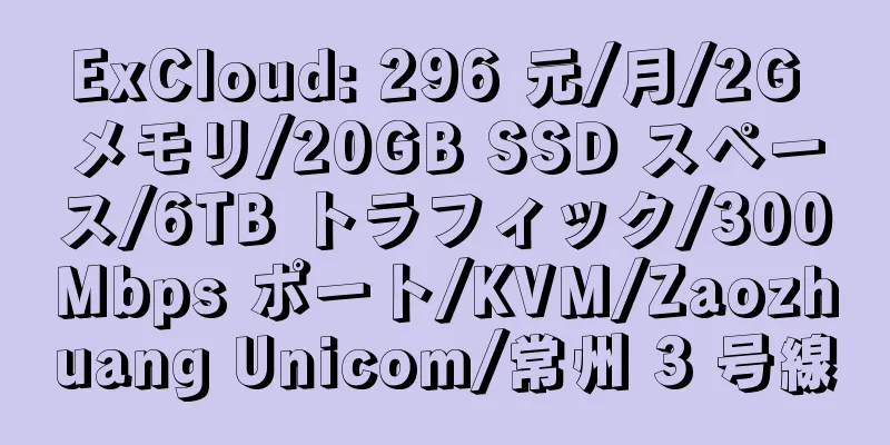 ExCloud: 296 元/月/2G メモリ/20GB SSD スペース/6TB トラフィック/300Mbps ポート/KVM/Zaozhuang Unicom/常州 3 号線