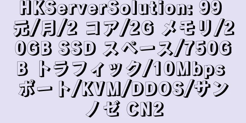 HKServerSolution: 99 元/月/2 コア/2G メモリ/20GB SSD スペース/750GB トラフィック/10Mbps ポート/KVM/DDOS/サンノゼ CN2