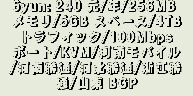 6yun: 240 元/年/256MB メモリ/5GB スペース/4TB トラフィック/100Mbps ポート/KVM/河南モバイル/河南聯通/河北聯通/浙江聯通/山東 BGP