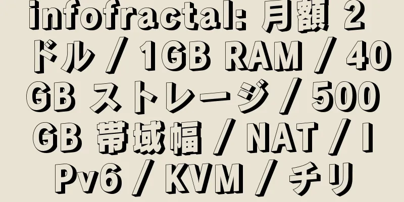 infofractal: 月額 2 ドル / 1GB RAM / 40GB ストレージ / 500GB 帯域幅 / NAT / IPv6 / KVM / チリ