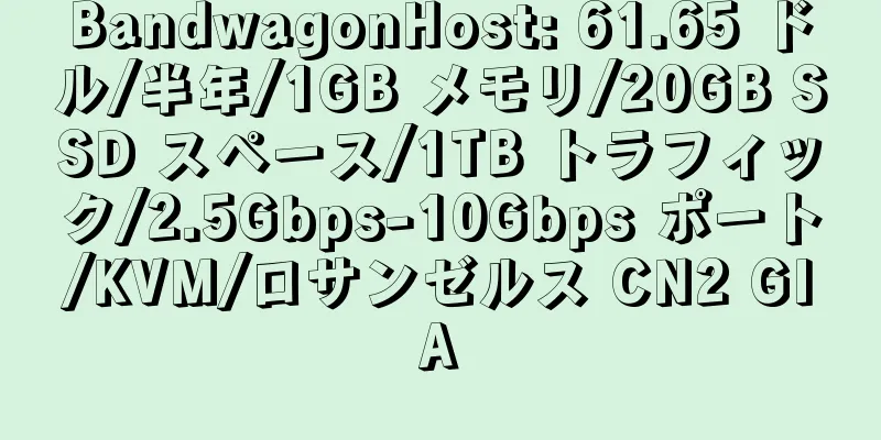 BandwagonHost: 61.65 ドル/半年/1GB メモリ/20GB SSD スペース/1TB トラフィック/2.5Gbps-10Gbps ポート/KVM/ロサンゼルス CN2 GIA