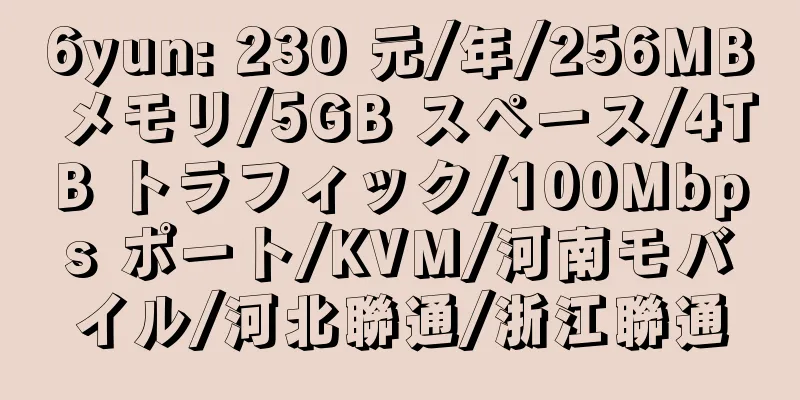 6yun: 230 元/年/256MB メモリ/5GB スペース/4TB トラフィック/100Mbps ポート/KVM/河南モバイル/河北聯通/浙江聯通