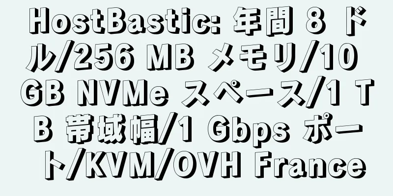 HostBastic: 年間 8 ドル/256 MB メモリ/10 GB NVMe スペース/1 TB 帯域幅/1 Gbps ポート/KVM/OVH France