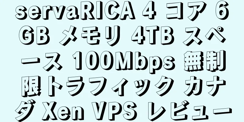 servaRICA 4 コア 6GB メモリ 4TB スペース 100Mbps 無制限トラフィック カナダ Xen VPS レビュー