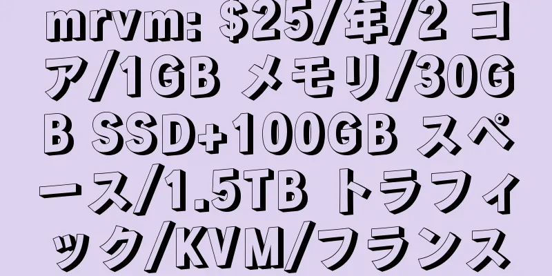 mrvm: $25/年/2 コア/1GB メモリ/30GB SSD+100GB スペース/1.5TB トラフィック/KVM/フランス