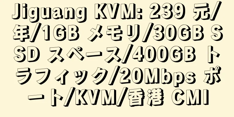 Jiguang KVM: 239 元/年/1GB メモリ/30GB SSD スペース/400GB トラフィック/20Mbps ポート/KVM/香港 CMI