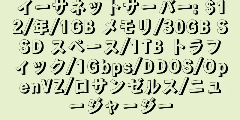 イーサネットサーバー: $12/年/1GB メモリ/30GB SSD スペース/1TB トラフィック/1Gbps/DDOS/OpenVZ/ロサンゼルス/ニュージャージー