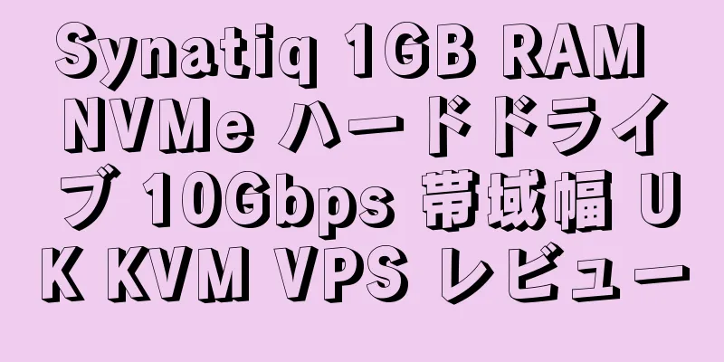 Synatiq 1GB RAM NVMe ハードドライブ 10Gbps 帯域幅 UK KVM VPS レビュー