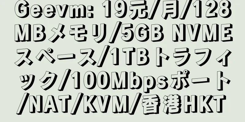 Geevm: 19元/月/128MBメモリ/5GB NVMEスペース/1TBトラフィック/100Mbpsポート/NAT/KVM/香港HKT