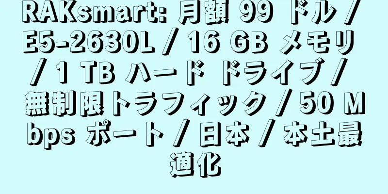 RAKsmart: 月額 99 ドル / E5-2630L / 16 GB メモリ / 1 TB ハード ドライブ / 無制限トラフィック / 50 Mbps ポート / 日本 / 本土最適化