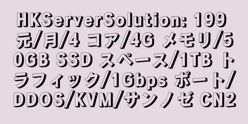 HKServerSolution: 199 元/月/4 コア/4G メモリ/50GB SSD スペース/1TB トラフィック/1Gbps ポート/DDOS/KVM/サンノゼ CN2