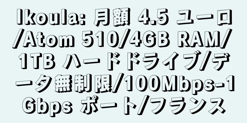 Ikoula: 月額 4.5 ユーロ/Atom 510/4GB RAM/1TB ハードドライブ/データ無制限/100Mbps-1Gbps ポート/フランス