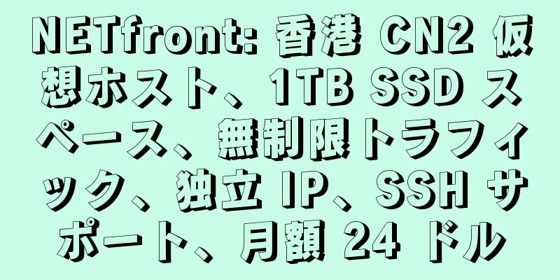 NETfront: 香港 CN2 仮想ホスト、1TB SSD スペース、無制限トラフィック、独立 IP、SSH サポート、月額 24 ドル