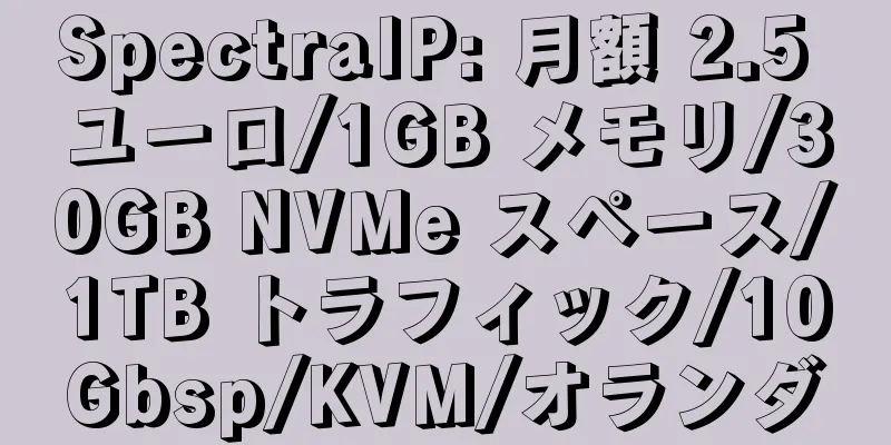 SpectraIP: 月額 2.5 ユーロ/1GB メモリ/30GB NVMe スペース/1TB トラフィック/10Gbsp/KVM/オランダ