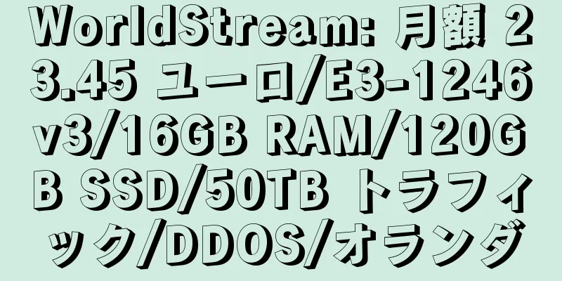 WorldStream: 月額 23.45 ユーロ/E3-1246v3/16GB RAM/120GB SSD/50TB トラフィック/DDOS/オランダ