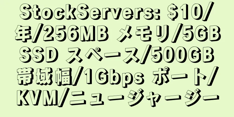 StockServers: $10/年/256MB メモリ/5GB SSD スペース/500GB 帯域幅/1Gbps ポート/KVM/ニュージャージー