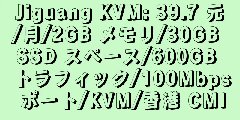 Jiguang KVM: 39.7 元/月/2GB メモリ/30GB SSD スペース/600GB トラフィック/100Mbps ポート/KVM/香港 CMI