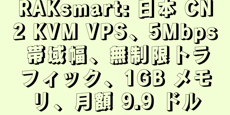 RAKsmart: 日本 CN2 KVM VPS、5Mbps 帯域幅、無制限トラフィック、1GB メモリ、月額 9.9 ドル