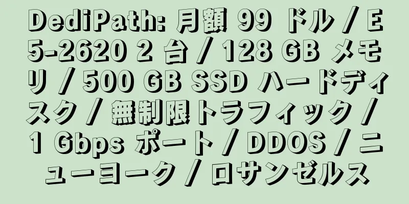 DediPath: 月額 99 ドル / E5-2620 2 台 / 128 GB メモリ / 500 GB SSD ハードディスク / 無制限トラフィック / 1 Gbps ポート / DDOS / ニューヨーク / ロサンゼルス