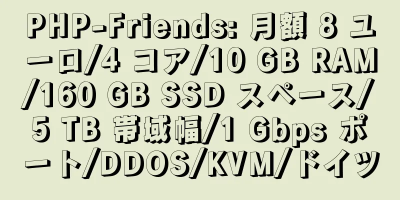 PHP-Friends: 月額 8 ユーロ/4 コア/10 GB RAM/160 GB SSD スペース/5 TB 帯域幅/1 Gbps ポート/DDOS/KVM/ドイツ