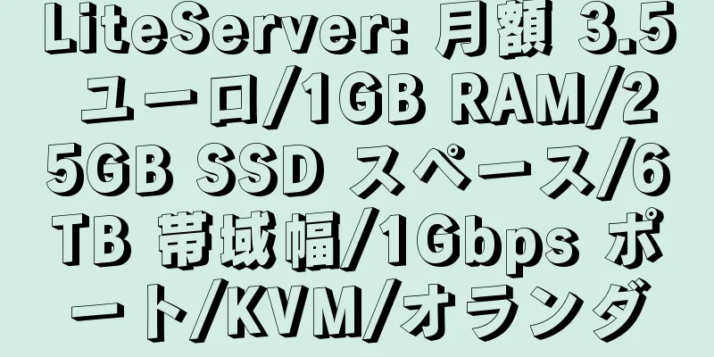 LiteServer: 月額 3.5 ユーロ/1GB RAM/25GB SSD スペース/6TB 帯域幅/1Gbps ポート/KVM/オランダ