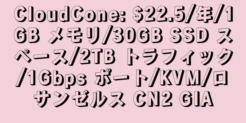 CloudCone: $22.5/年/1GB メモリ/30GB SSD スペース/2TB トラフィック/1Gbps ポート/KVM/ロサンゼルス CN2 GIA