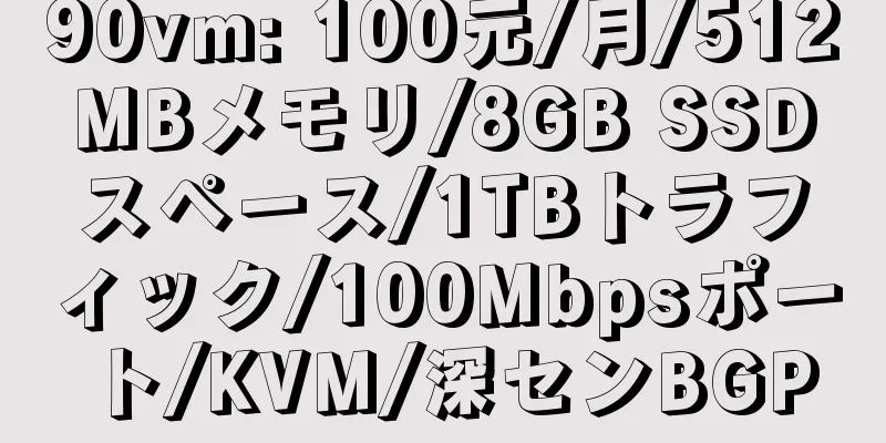 90vm: 100元/月/512MBメモリ/8GB SSDスペース/1TBトラフィック/100Mbpsポート/KVM/深センBGP