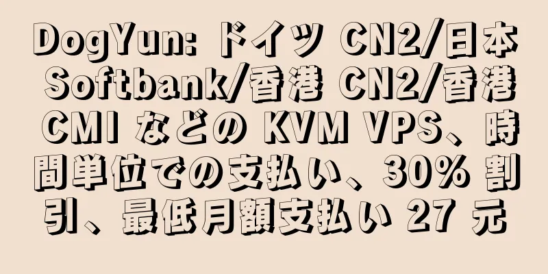 DogYun: ドイツ CN2/日本 Softbank/香港 CN2/香港 CMI などの KVM VPS、時間単位での支払い、30% 割引、最低月額支払い 27 元