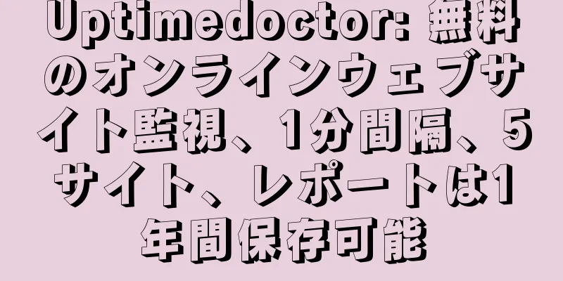 Uptimedoctor: 無料のオンラインウェブサイト監視、1分間隔、5サイト、レポートは1年間保存可能