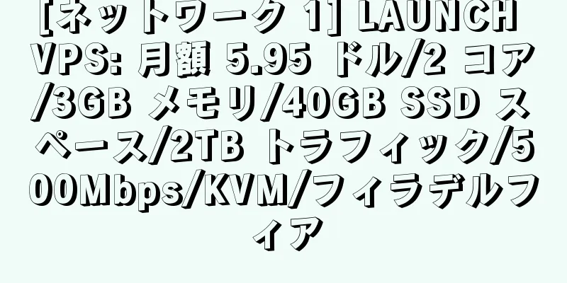 [ネットワーク 1] LAUNCH VPS: 月額 5.95 ドル/2 コア/3GB メモリ/40GB SSD スペース/2TB トラフィック/500Mbps/KVM/フィラデルフィア