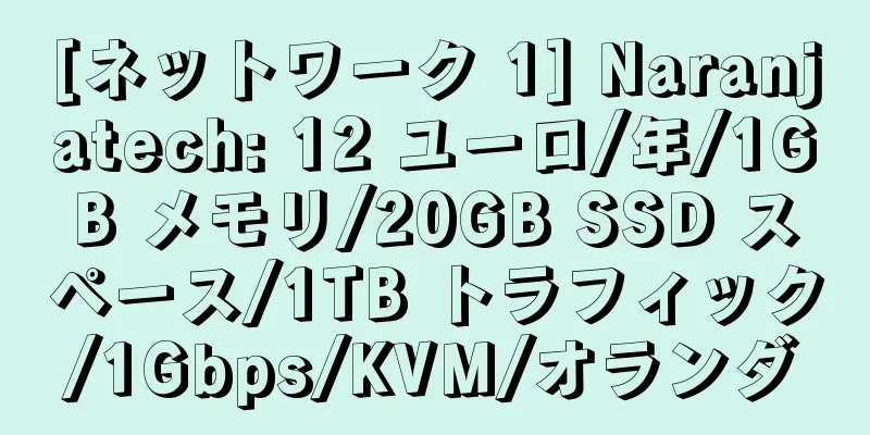 [ネットワーク 1] Naranjatech: 12 ユーロ/年/1GB メモリ/20GB SSD スペース/1TB トラフィック/1Gbps/KVM/オランダ