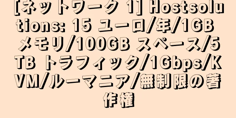 [ネットワーク 1] Hostsolutions: 15 ユーロ/年/1GB メモリ/100GB スペース/5TB トラフィック/1Gbps/KVM/ルーマニア/無制限の著作権