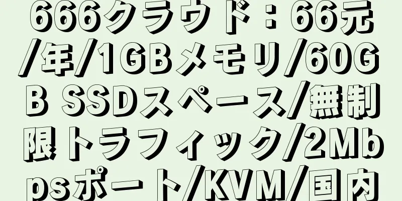 666クラウド：66元/年/1GBメモリ/60GB SSDスペース/無制限トラフィック/2Mbpsポート/KVM/国内