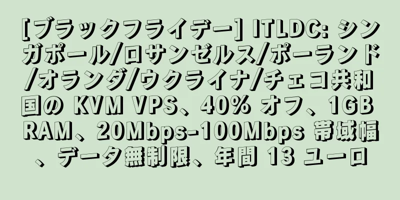 [ブラックフライデー] ITLDC: シンガポール/ロサンゼルス/ポーランド/オランダ/ウクライナ/チェコ共和国の KVM VPS、40% オフ、1GB RAM、20Mbps-100Mbps 帯域幅、データ無制限、年間 13 ユーロ