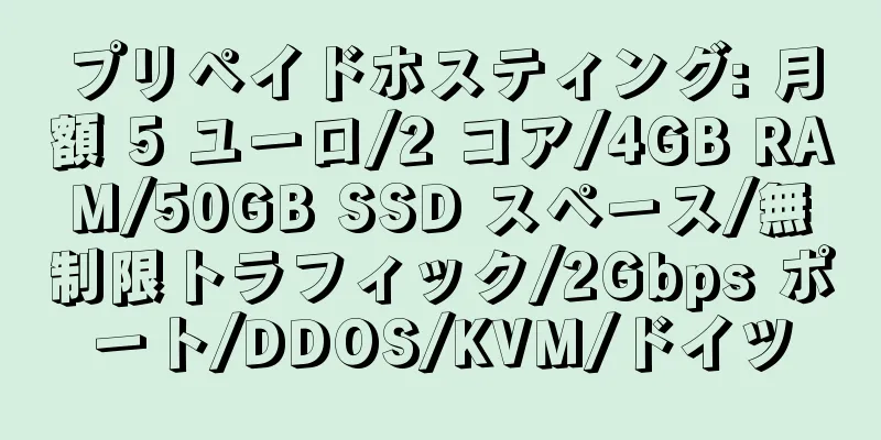 プリペイドホスティング: 月額 5 ユーロ/2 コア/4GB RAM/50GB SSD スペース/無制限トラフィック/2Gbps ポート/DDOS/KVM/ドイツ