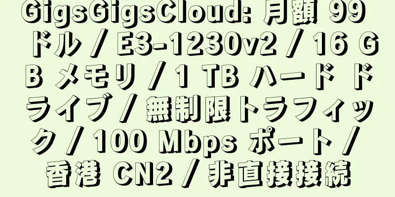 GigsGigsCloud: 月額 99 ドル / E3-1230v2 / 16 GB メモリ / 1 TB ハード ドライブ / 無制限トラフィック / 100 Mbps ポート / 香港 CN2 / 非直接接続