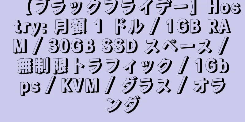 【ブラックフライデー】Hostry: 月額 1 ドル / 1GB RAM / 30GB SSD スペース / 無制限トラフィック / 1Gbps / KVM / ダラス / オランダ