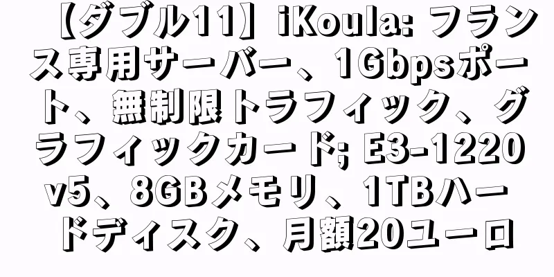 【ダブル11】iKoula: フランス専用サーバー、1Gbpsポート、無制限トラフィック、グラフィックカード; E3-1220v5、8GBメモリ、1TBハードディスク、月額20ユーロ