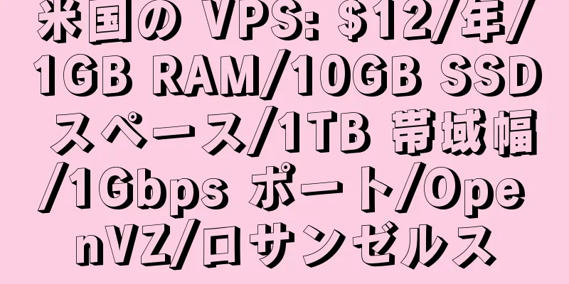 米国の VPS: $12/年/1GB RAM/10GB SSD スペース/1TB 帯域幅/1Gbps ポート/OpenVZ/ロサンゼルス