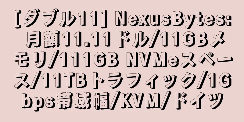 [ダブル11] NexusBytes: 月額11.11ドル/11GBメモリ/111GB NVMeスペース/11TBトラフィック/1Gbps帯域幅/KVM/ドイツ