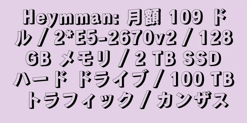 Heymman: 月額 109 ドル / 2*E5-2670v2 / 128 GB メモリ / 2 TB SSD ハード ドライブ / 100 TB トラフィック / カンザス