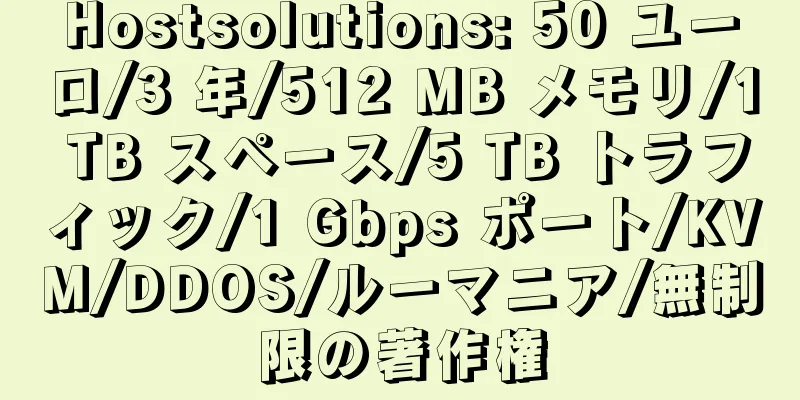 Hostsolutions: 50 ユーロ/3 年/512 MB メモリ/1 TB スペース/5 TB トラフィック/1 Gbps ポート/KVM/DDOS/ルーマニア/無制限の著作権