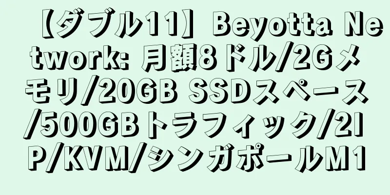 【ダブル11】Beyotta Network: 月額8ドル/2Gメモリ/20GB SSDスペース/500GBトラフィック/2IP/KVM/シンガポールM1