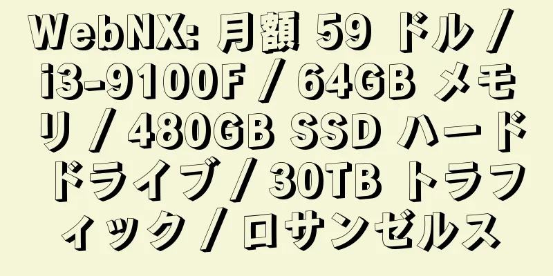 WebNX: 月額 59 ドル / i3-9100F / 64GB メモリ / 480GB SSD ハード ドライブ / 30TB トラフィック / ロサンゼルス