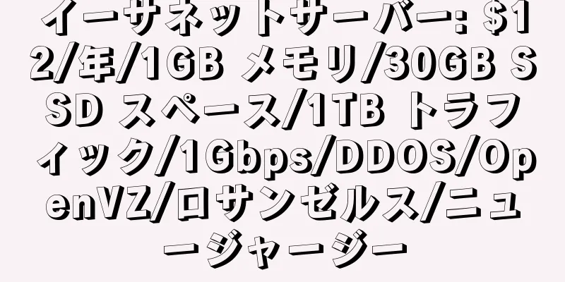 イーサネットサーバー: $12/年/1GB メモリ/30GB SSD スペース/1TB トラフィック/1Gbps/DDOS/OpenVZ/ロサンゼルス/ニュージャージー