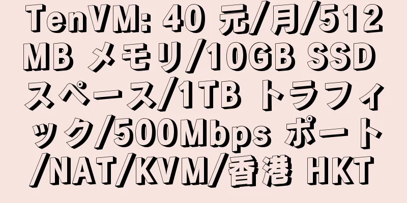 TenVM: 40 元/月/512MB メモリ/10GB SSD スペース/1TB トラフィック/500Mbps ポート/NAT/KVM/香港 HKT