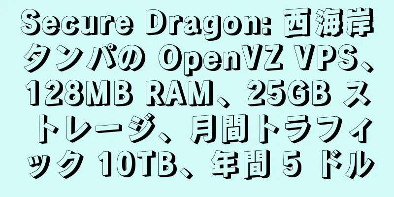 Secure Dragon: 西海岸タンパの OpenVZ VPS、128MB RAM、25GB ストレージ、月間トラフィック 10TB、年間 5 ドル