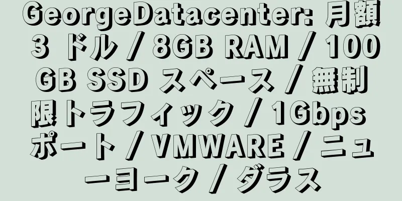 GeorgeDatacenter: 月額 3 ドル / 8GB RAM / 100GB SSD スペース / 無制限トラフィック / 1Gbps ポート / VMWARE / ニューヨーク / ダラス